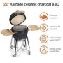 Refurbished Boss Grill 22 Inch Charcoal Ceramic Kamado Style Grill Egg BBQ in Grey with Wooden Shelves