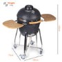 Refurbished Boss Grill 22 Inch Charcoal Ceramic Kamado Style Grill Egg BBQ in Grey with Wooden Shelves