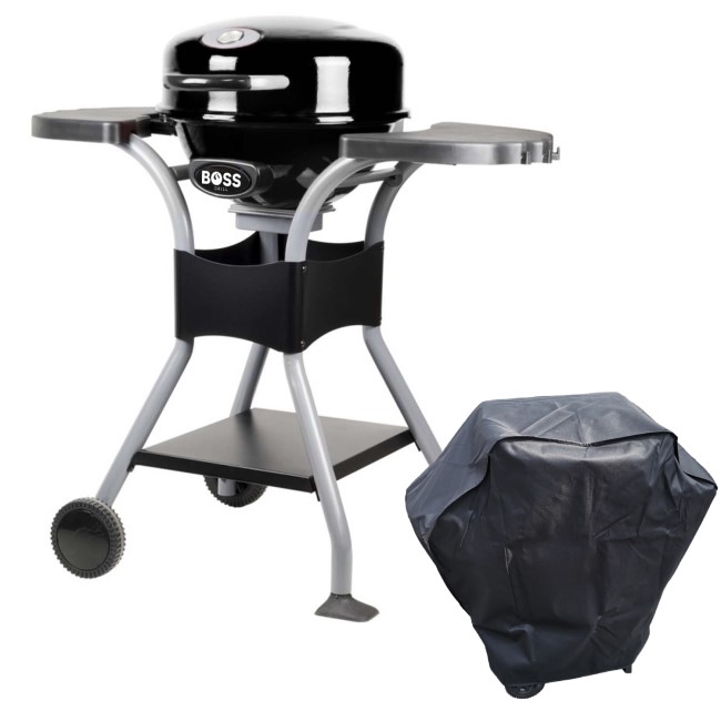 Boss Grill EIQELECBBQBLACK Compact Electric BBQ Grill With Cover - Black         