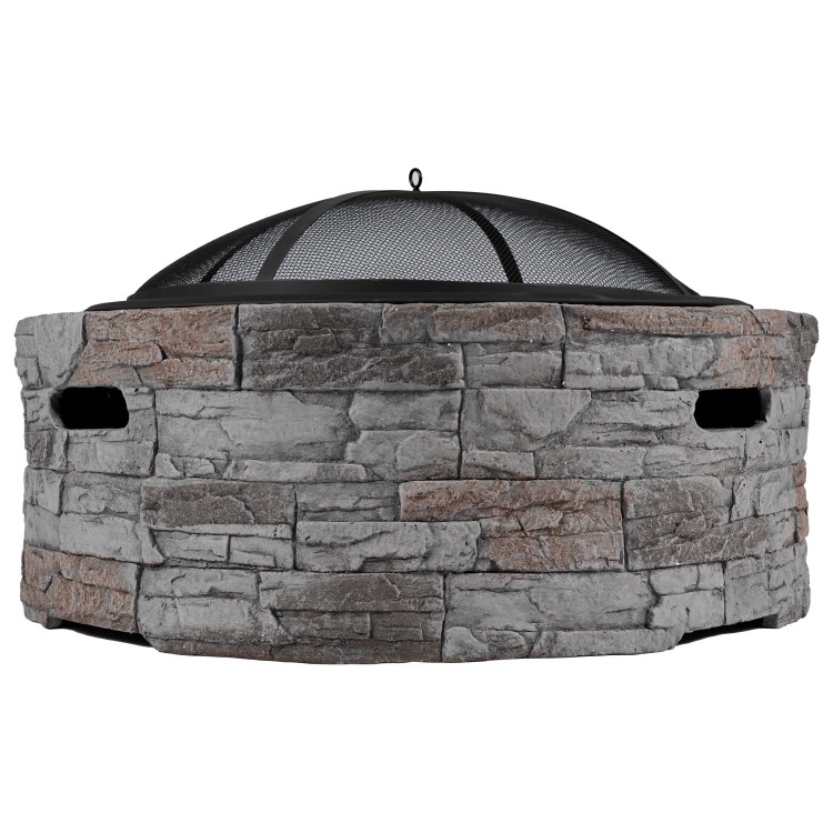 electriQ Cast Stone Round Base Wood Burning Garden Fire Pit - Grey