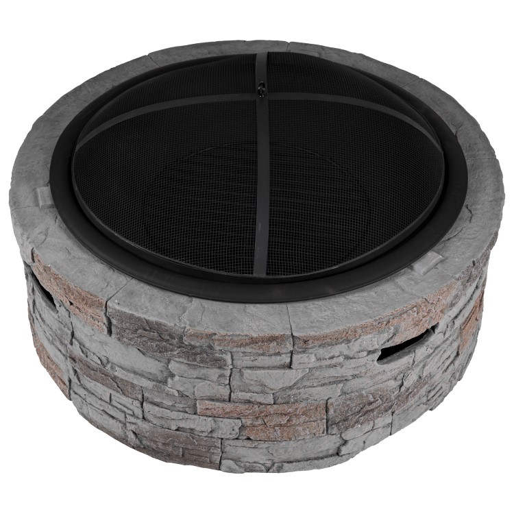 electriQ Cast Stone Round Base Wood Burning Garden Fire Pit - Grey