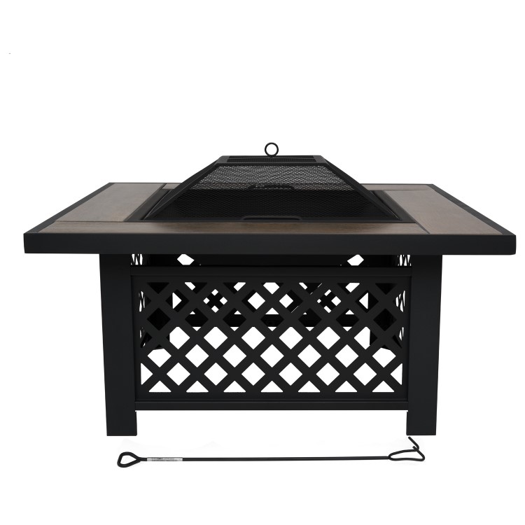 Refurbished electriQ Square Wood Burning Fire Pit with Tiled Rim