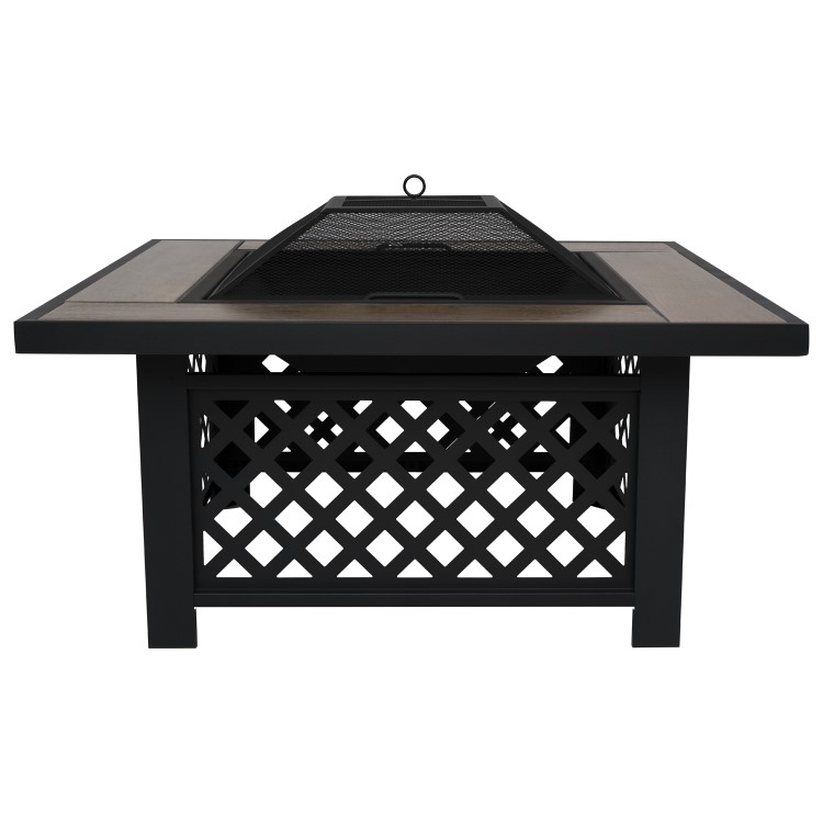 Refurbished electriQ Square Wood Burning Fire Pit with Tiled Rim