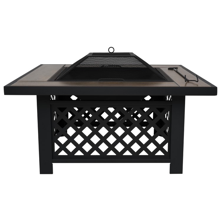 Refurbished electriQ Square Wood Burning Fire Pit with Tiled Rim