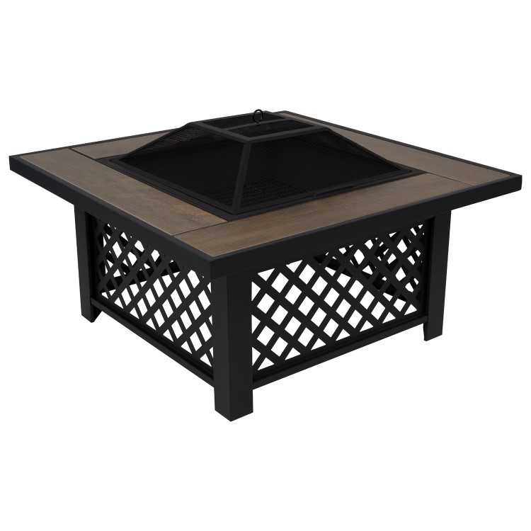 Refurbished electriQ Square Wood Burning Fire Pit with Tiled Rim