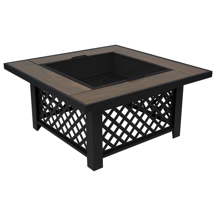 Refurbished electriQ Square Wood Burning Fire Pit with Tiled Rim