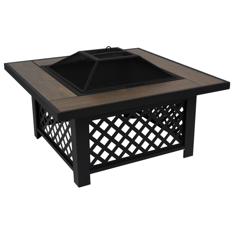 Refurbished electriQ Square Wood Burning Fire Pit with Tiled Rim