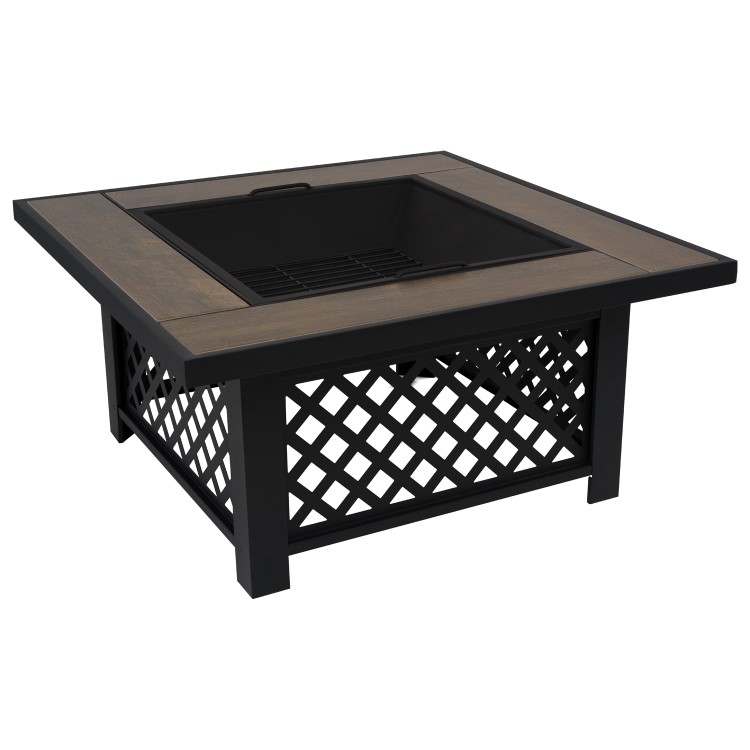 Refurbished electriQ Square Wood Burning Fire Pit with Tiled Rim