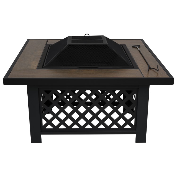 Refurbished electriQ Square Wood Burning Fire Pit with Tiled Rim