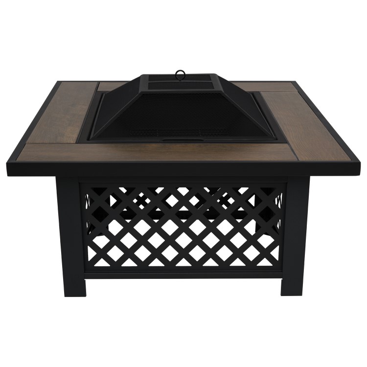 Refurbished electriQ Square Wood Burning Fire Pit with Tiled Rim