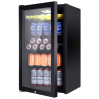 GRADE A2 - electriQ 128 Can Capacity Drinks Fridge Black With Glass Front