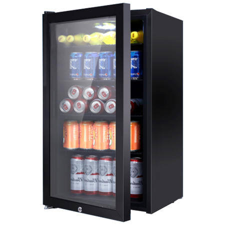 GRADE A2 - electriQ 128 Can Capacity Drinks Fridge Black With Glass Front