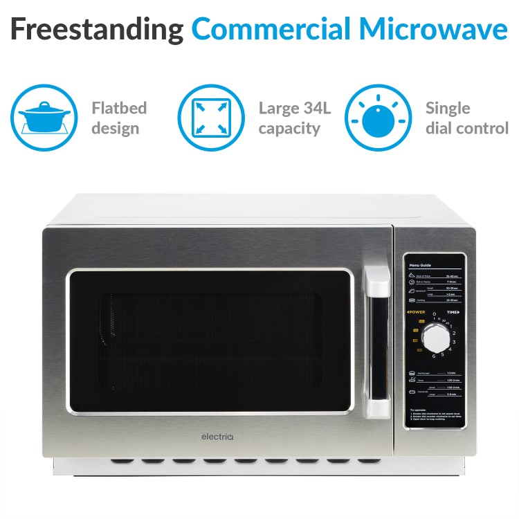 GRADE A3 - electriQ 34 litre 1000w Flatbed Commercial Heavy Duty Freestanding Microwave in Stainless Steel