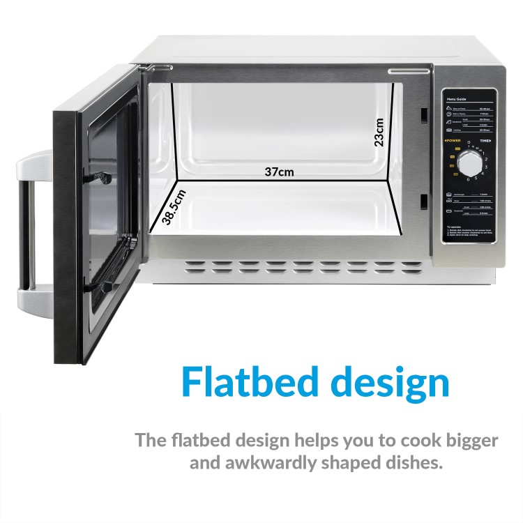 GRADE A3 - electriQ 34 litre 1000w Flatbed Commercial Heavy Duty Freestanding Microwave in Stainless Steel