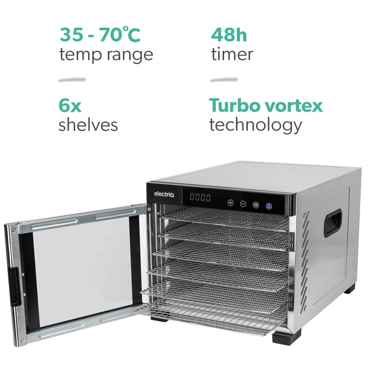 Refurbished electriQ eqddss Digital Food Dehydrator & Dryer with 6 Shelves and 48 Hour Timer Stainless Steel