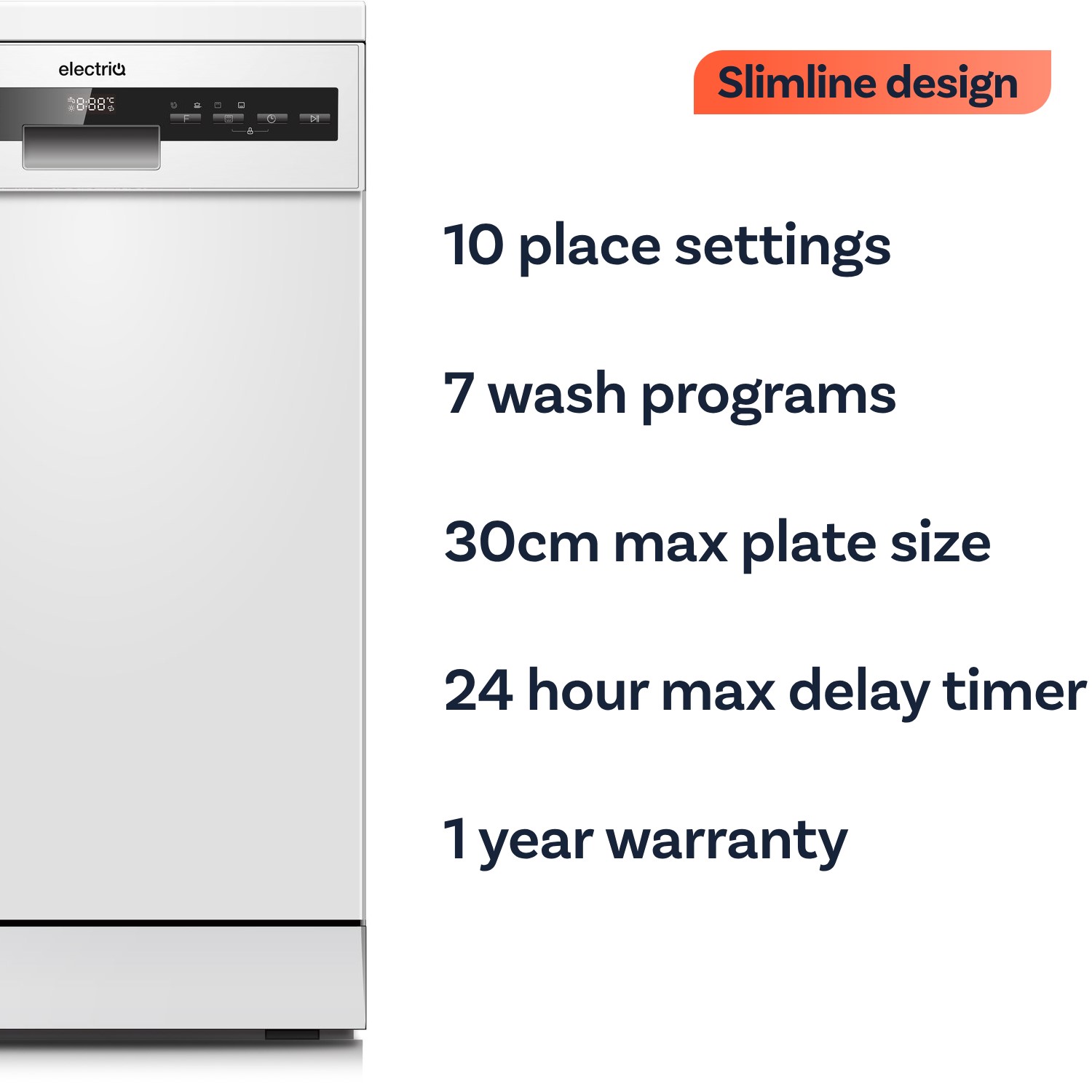 electriQ 10 Place Settings Freestanding Dishwasher White eqdw45pw