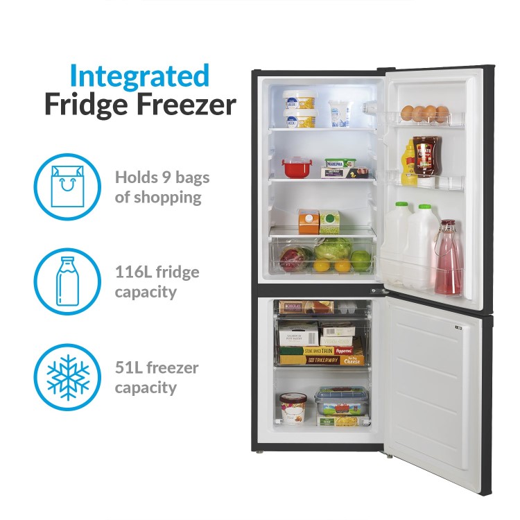Refurbished electriQ eqfs50141ffb Freestanding 167 Litre 60/40 Fridge Freezer Black