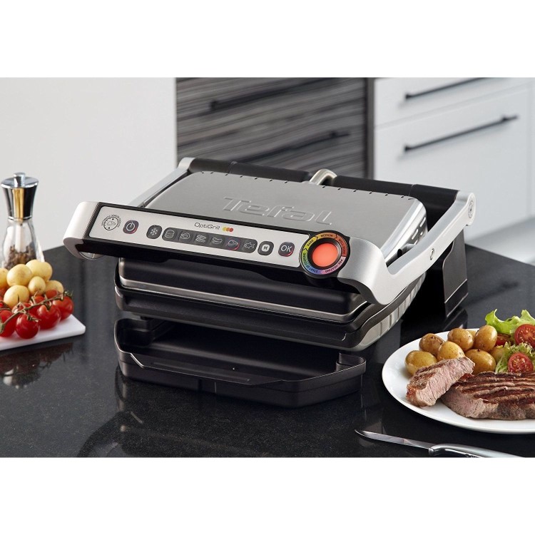 GRADE A1 - Tefal gc713d40 OptiGrill+ Health Grill with 6 Automatic Settings & Cooking Sensor - Stainless Steel
