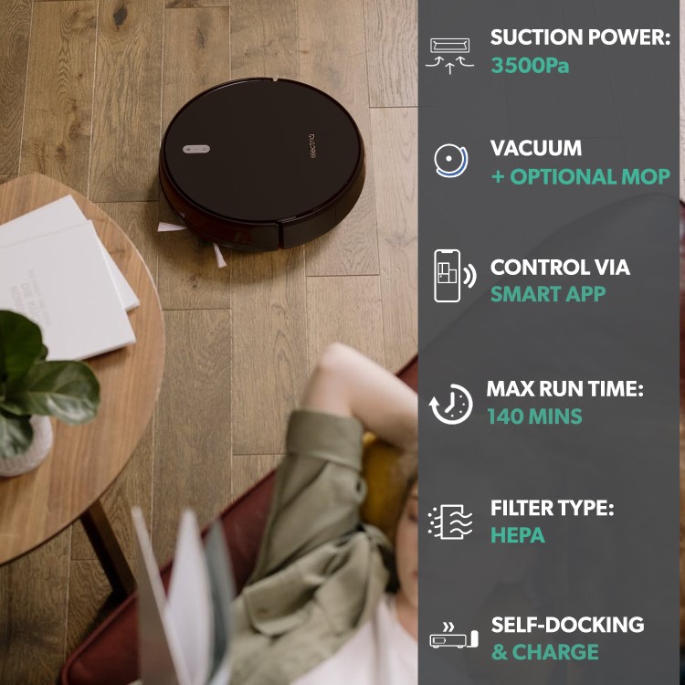 electriQ ALIX Robotic Vacuum Cleaner - 3500Pa Suction - Black