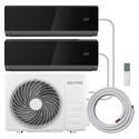 electriQ iQool Multi-Split 2 x 12000 BTU Smart Wall Mounted Split Air Conditioner with Heat Pump - Pipe Kits Included - Black