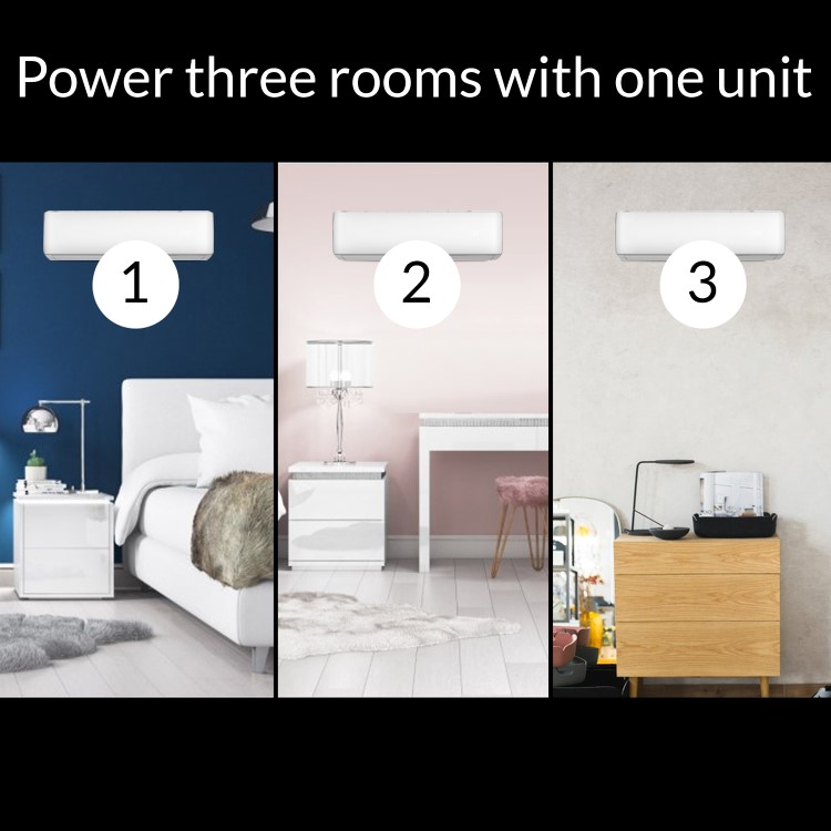 GRADE A1 - Multi-split 27000 BTU SmartApp WIFI Inverter Wall Air Conditioner with 3x 9000 BTU indoor units to a single outdoor unit