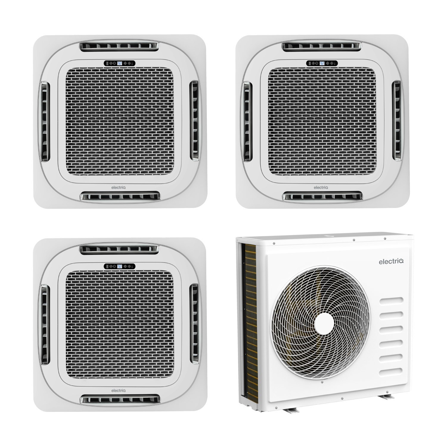 electriQ iQool Multi-Split 2 x 18000 BTU / 1 x 12000 BTU Smart Ceiling Cassette Air Conditioner with Heat Pump - 5m Pipe electriQ iQool Multi-Split 2 x 18000 BTU / 1 x 12000 BTU Smart Ceiling Cassette Air Conditioner with Heat Pump - 5m Pipe