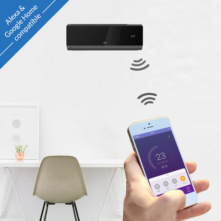 electriQ Black 12000 BTU WiFi Smart A++ DC Inverter Wall Split Air Conditioner with 5m Pipe Kit