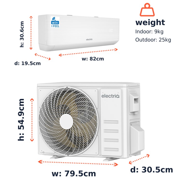 electriQ iQool Plus 12000 BTU Smart A+++ Wall Mounted Air Conditioner with Heat Pump - 5m Pipe Kit Included