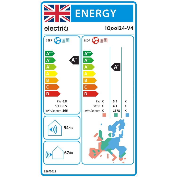electriQ IQool 24000 BTU Smart A+++ Wall Split Air Conditioner with Wall Bracket and Full Installation Included