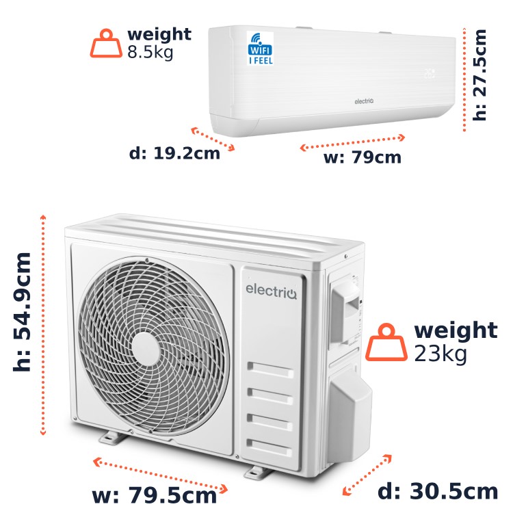 electriQ iQool 9000 BTU Smart A+++ Wall Mounted Air Conditioner with Heat Pump - 5m Pipe Kit Included