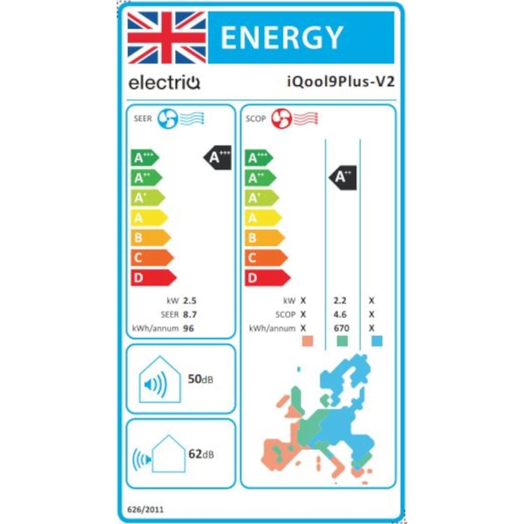 electriQ IQool Plus 9000 BTU Smart A+++ Wall Split Air Conditioner with Wall Bracket and Full Installation Included