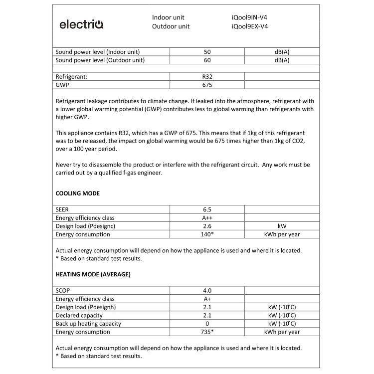 electriQ 9000 BTU Wall Mounted Air Conditioner with Heating Function