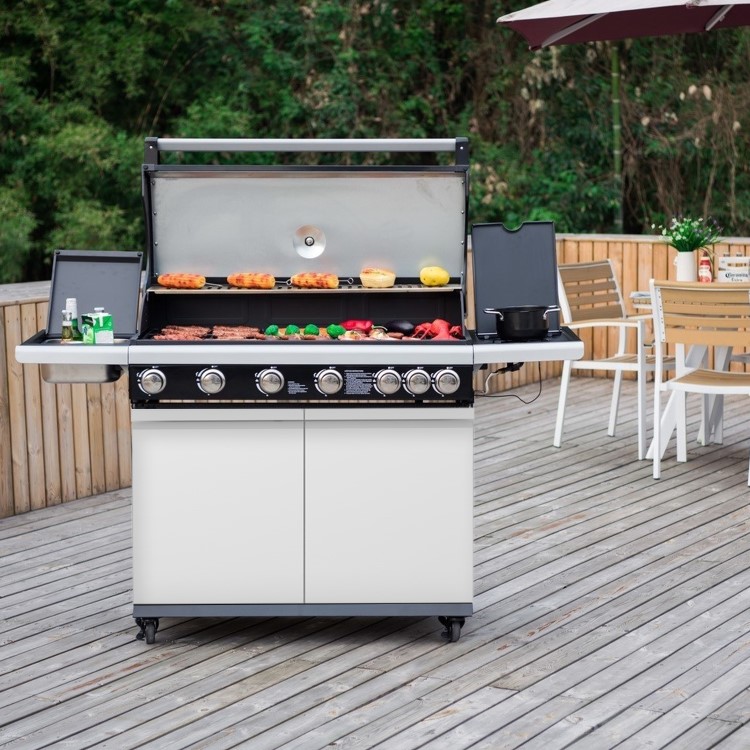 GRADE A2 - The Alabama Elite 6 + 1 Burner Gas BBQ in Gloss White