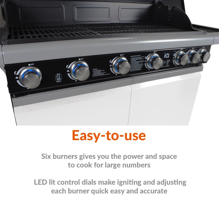 GRADE A2 - The Alabama Elite 6 + 1 Burner Gas BBQ in Gloss White