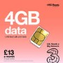 Three 4GB Data SIM Only Contract 12 Months