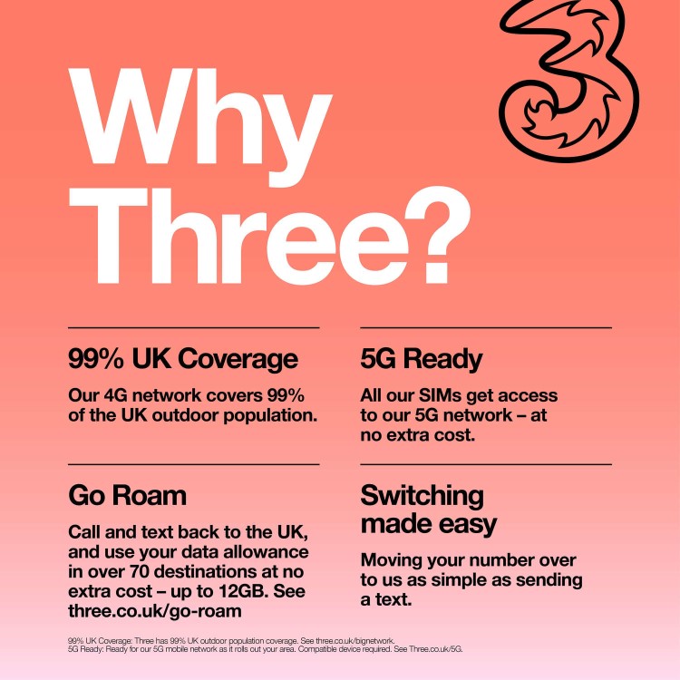 Three 4GB Data SIM Only Contract 12 Months