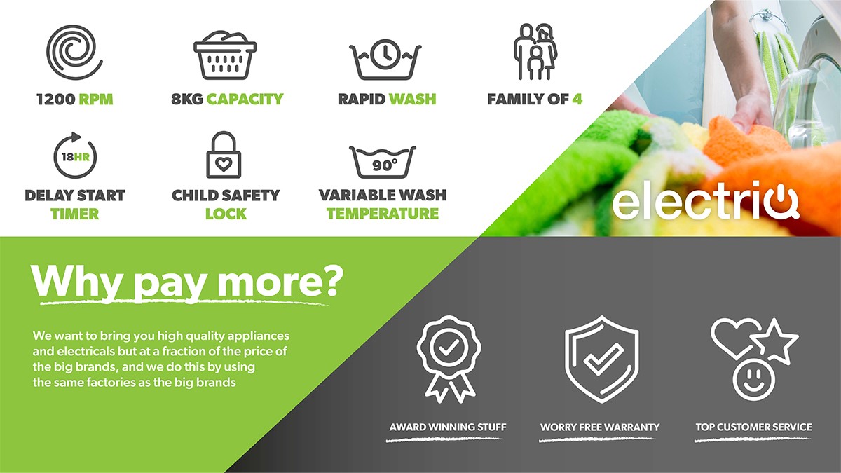 electriQ 8kg washing machine