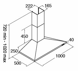 ECH101SS chimney cooker hood dimensions