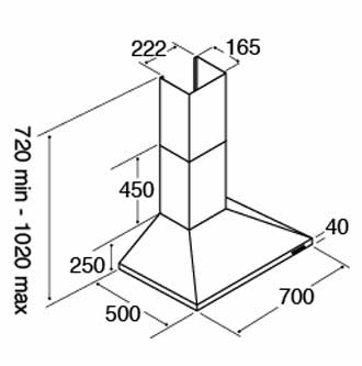 70 cm Chimney cooker hood dimensions