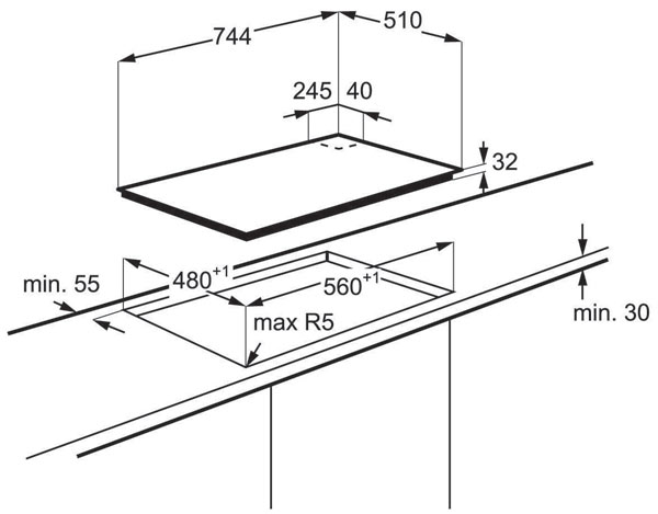 Electrolux EGG7355NOX Dimensions