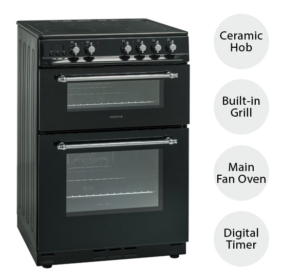 Servis electric double oven with fan element, integrated grill and ceramic hob