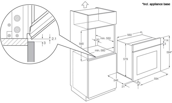 AEG BE300300KM Fan Oven Dimensions