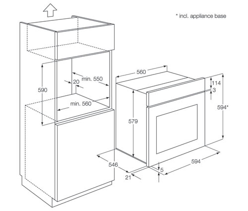 AEG BE300302KM Fan Oven Dimensions