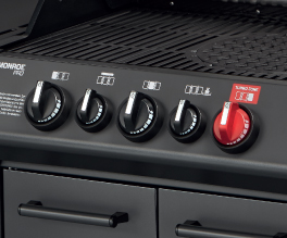 Three continuously adjustable stainless-steel burners.