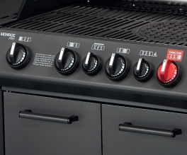 Four continuously adjustable stainless-steel burners.