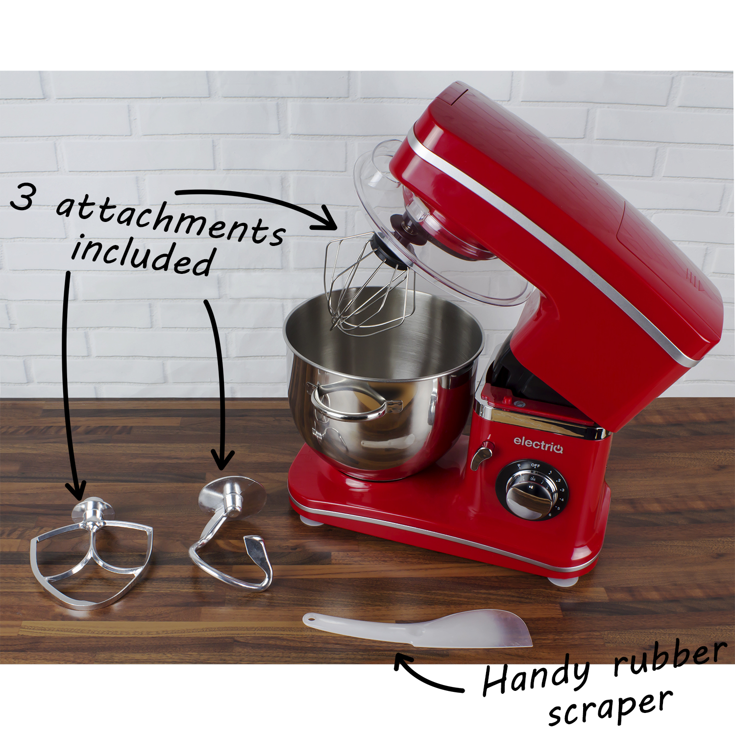 1500W Red 8 Speed Food Electric Stand Mixer 5.2L Bowl, Dough Hook