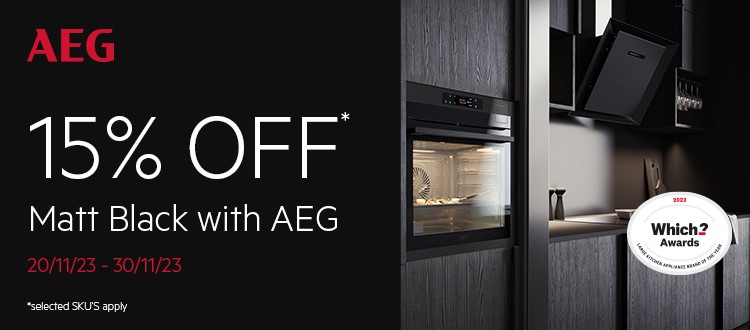 AEG 15% off matt black appliances.