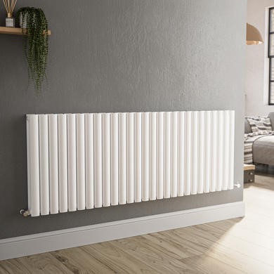 GRADE A1 - Sorrento White Horizontal Oval Designer Radiator 600x1593mm Double Panel 6478