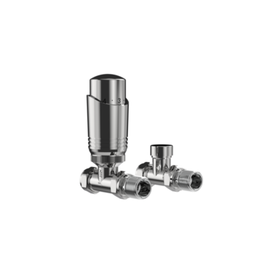Refurbished Elego Chrome Modern TRV Straight Thermostatic Radiator Valves With Lockshield