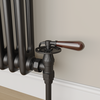 Refurbished Elego Matte Black Traditional Manual Angled Radiator Valves With Lockshield